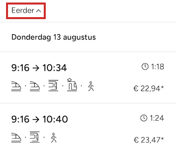 Eerdere vertrektijden bekijken